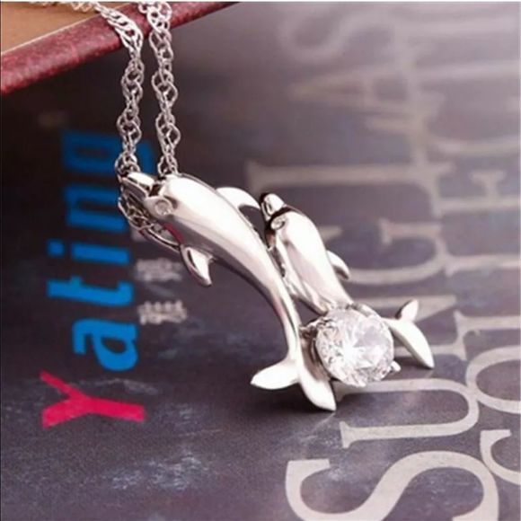 Dolphin Rhinestone Necklace - Picture 6 of 8